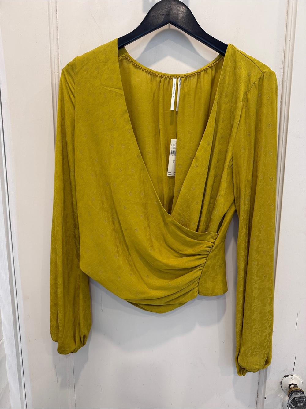 V-Neck Wrap Blouse in Chartreuse Yellow